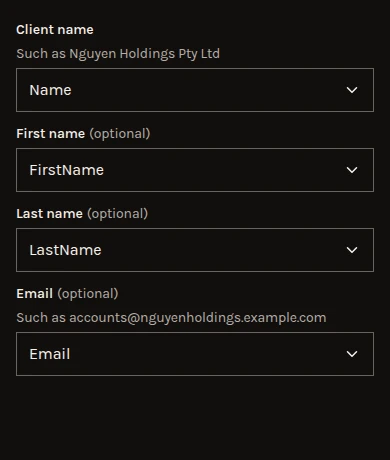 Import clients with a FYI file chosen: the columns it matched