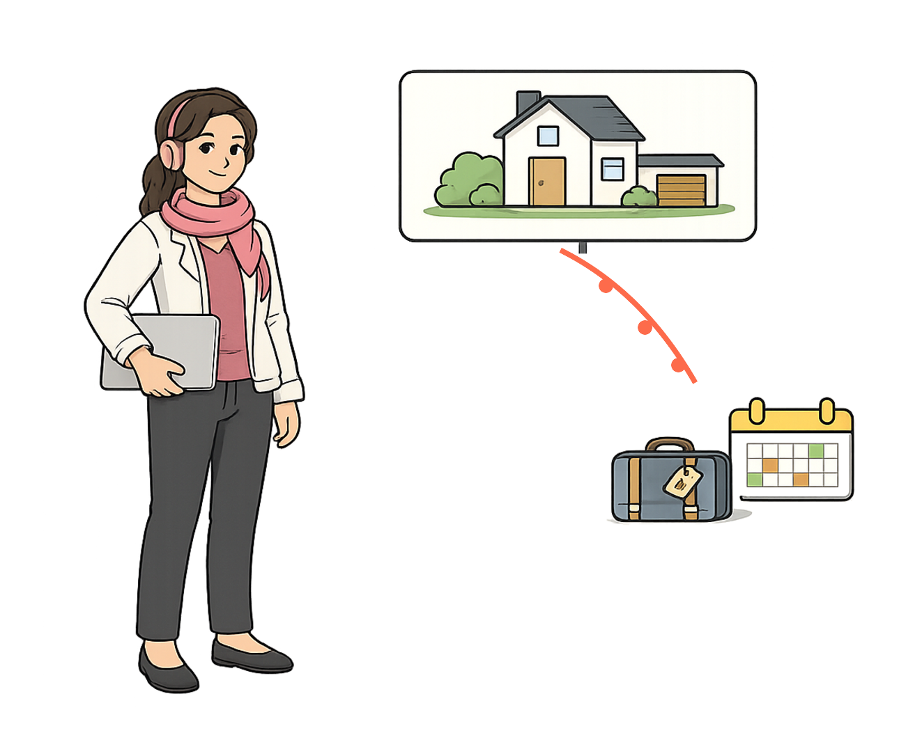 Lina comparing one property with the short-stay path shown through booking and travel cues